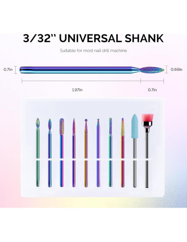 Kit de 10 Brocas para Uñas MelodySusie 2.38 mm Arcoíris