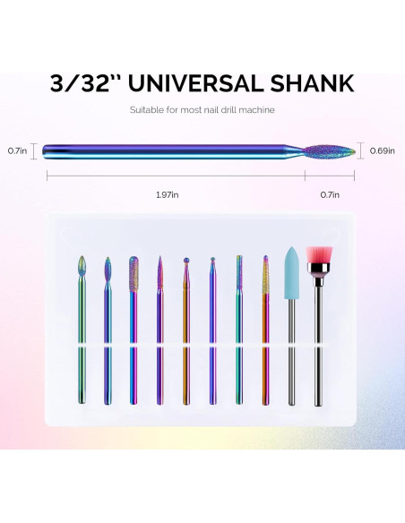 Kit de 10 Brocas para Uñas MelodySusie 2.38 mm Arcoíris