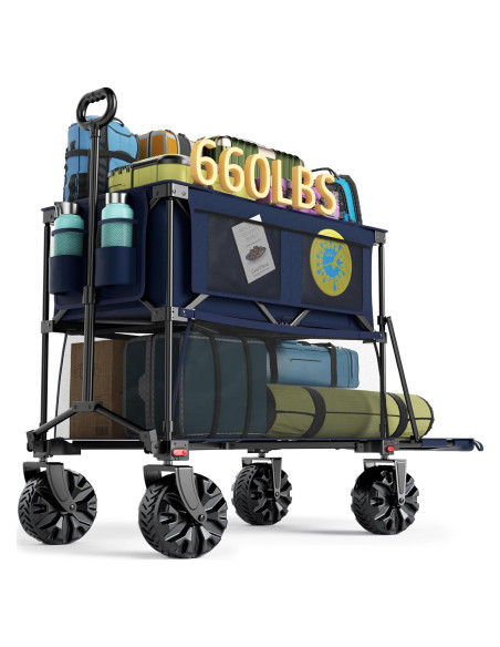 Carro Plegable Doble Piso Portal 204 kg Azul Oscuro