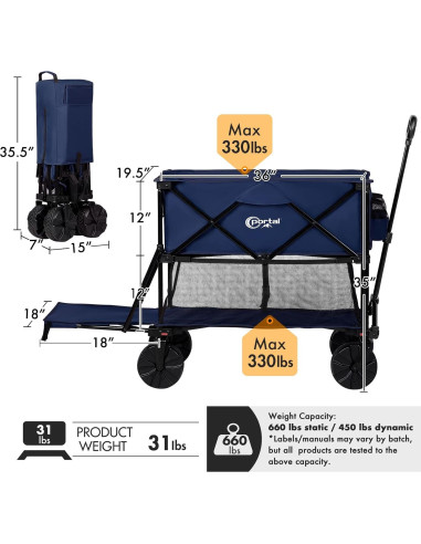 Carro Plegable Doble Piso Portal 204 kg Azul Oscuro