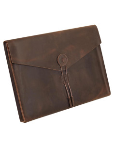 Carpeta de Cuero Genuino GZRHKJ para Laptop 15" Caqui Oscuro