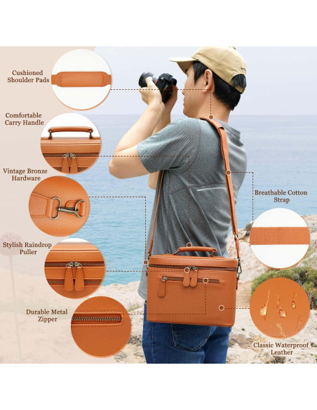 Bolsa de Mensajero para Cámara 4L Marrón PU Impermeable