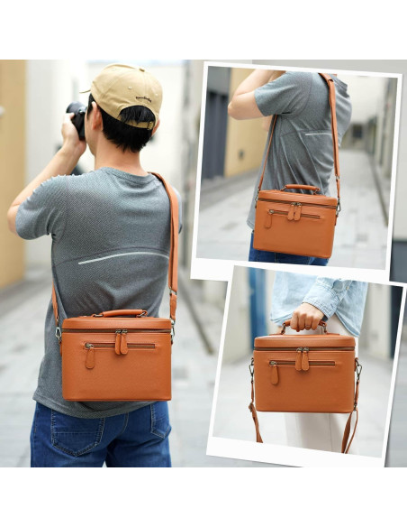 Bolsa de Mensajero para Cámara 4L Marrón PU Impermeable