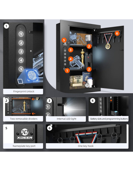 Caja Fuerte de Pared XDeer Biometrica 53x38cm para Armas