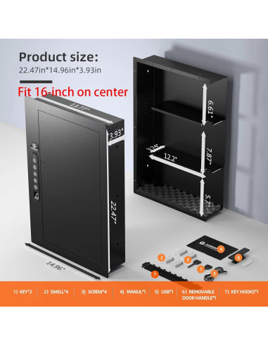 Caja Fuerte de Pared XDeer Biometrica 53x38cm para Armas