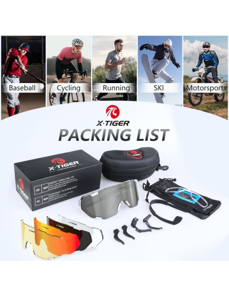 Gafas de Ciclismo X-TIGER 5 Lentes UV400 para Adultos Gafas de Ciclismo X-TIGER 5 Lentes UV400 para Adultos