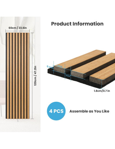 Panel Acústico de Madera 3D Supply Depot 4 Piezas 121.9x42x7.2cm