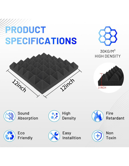 Paneles Acústicos Aislantes Focusound 36 Piezas 30.48x30.48cm