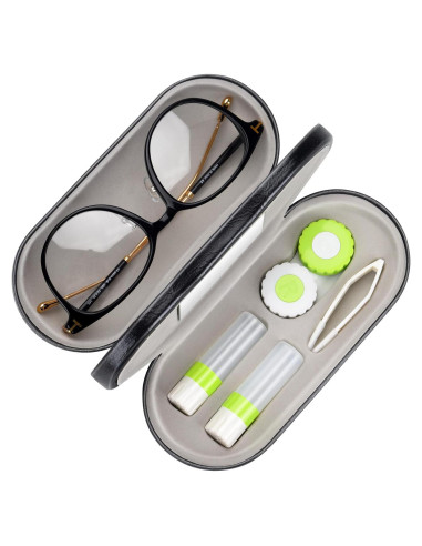 Estuche 2 en 1 Muf para Lentes de Contacto y Gafas Negro