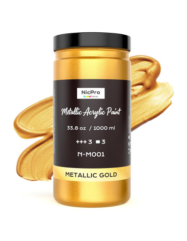 Pintura Acrílica Metálica Dorada Nicpro 1000ml Secado Rápido