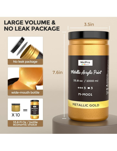 Pintura Acrílica Metálica Dorada Nicpro 1000ml Secado Rápido