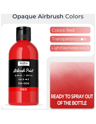 Pintura de Aerógrafo Nicpro Roja 250 ml Acrílica Lista para Usar