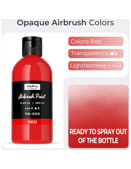 Pintura de Aerógrafo Nicpro Roja 250 ml Acrílica Lista para Usar