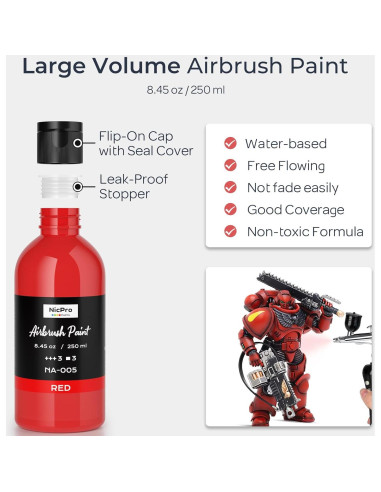 Pintura de Aerógrafo Nicpro Roja 250 ml Acrílica Lista para Usar