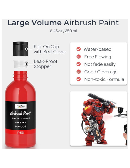 Pintura de Aerógrafo Nicpro Roja 250 ml Acrílica Lista para Usar