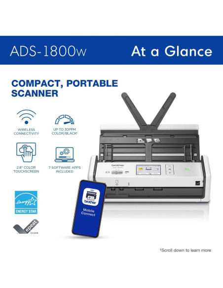Escáner Compacto Brother ADS-1800W Inalámbrico 30ppm