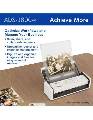 Escáner Compacto Brother ADS-1800W Inalámbrico 30ppm