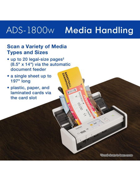 Escáner Compacto Brother ADS-1800W Inalámbrico 30ppm