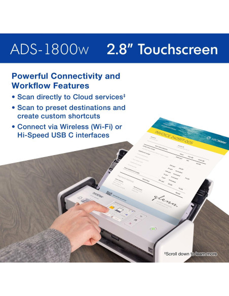 Escáner Compacto Brother ADS-1800W Inalámbrico 30ppm