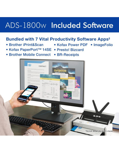Escáner Compacto Brother ADS-1800W Inalámbrico 30ppm