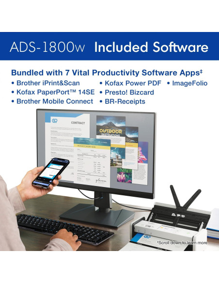 Escáner Compacto Brother ADS-1800W Inalámbrico 30ppm