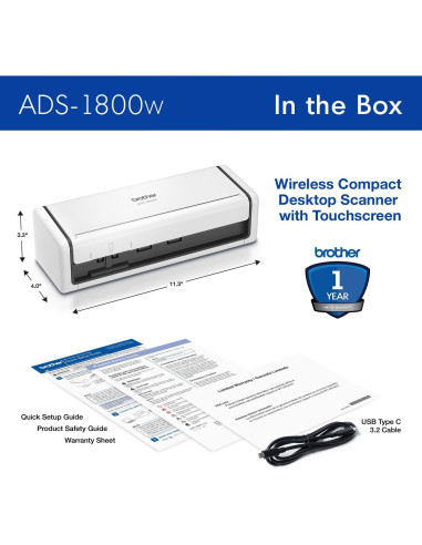 Escáner Compacto Brother ADS-1800W Inalámbrico 30ppm