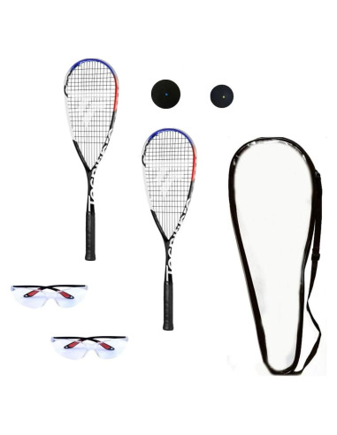 Kit de Inicio Squash Tecnifibre Cross Power - 2 Raquetas, Gafas, Bolas
