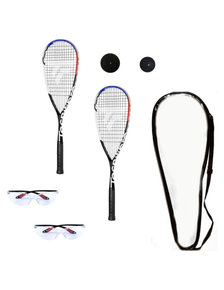 Kit de Inicio Squash Tecnifibre Cross Power - 2 Raquetas, Gafas, Bolas