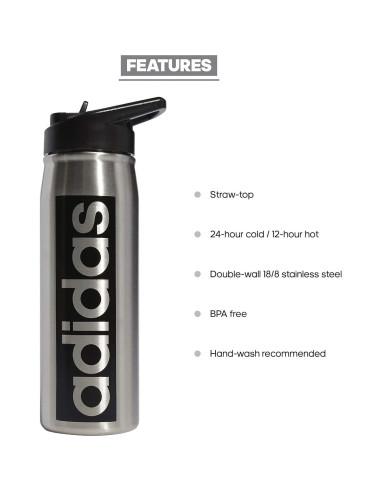 Botella de Agua Metal Adidas 600ml Doble Pared Acero Inoxidable