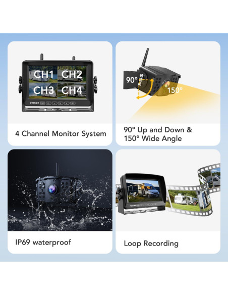 Cámara de Respaldo Inalámbrica FEISIKE 7" 1080P con Monitor