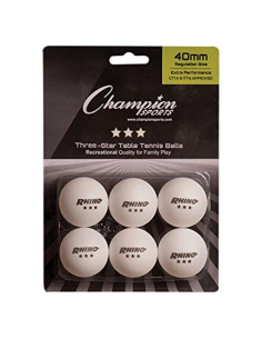 Pelotas de Tenis de Mesa Champion Sports 3 Estrellas - 6 Unidades