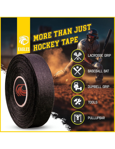 Cinta de Hockey EAGLES 20.12m Algodón Negro Resistente al Agua