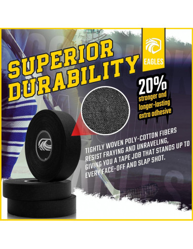 Cinta de Hockey EAGLES 20.12m Algodón Negro Resistente al Agua