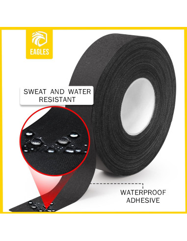 Cinta de Hockey EAGLES 20.12m Algodón Negro Resistente al Agua