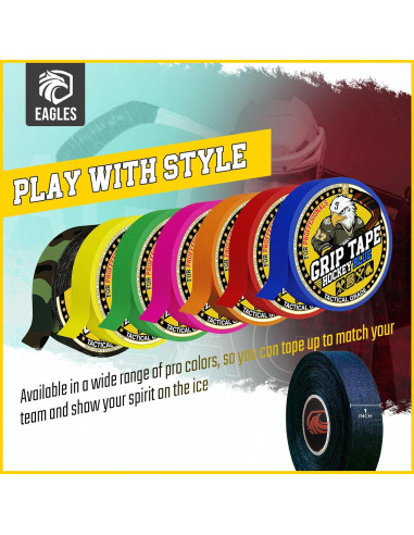 Cinta de Hockey EAGLES 20.12m Algodón Negro Resistente al Agua