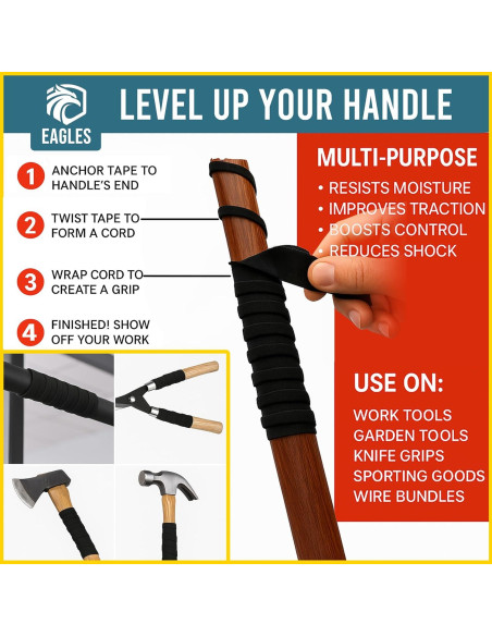 Cinta de Hockey EAGLES 20.12m Algodón Negro Resistente al Agua