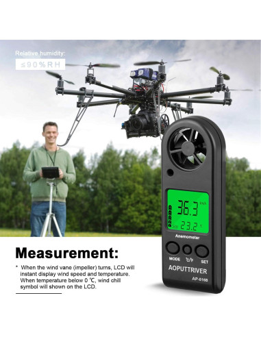 Anemómetro Digital AOPUTTRIVER AP-816B Mini Precisión