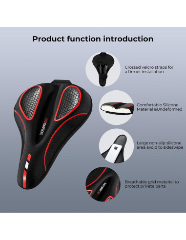 Cojín de Asiento de Bicicleta YOUNGDO Gel Impermeable Rojo