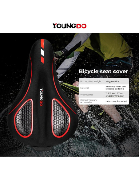 Cojín de Asiento de Bicicleta YOUNGDO Gel Impermeable Rojo