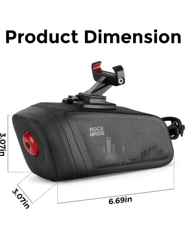Bolsa de Sillín ROCKBROS 0.66L Impermeable con Luz Trasera