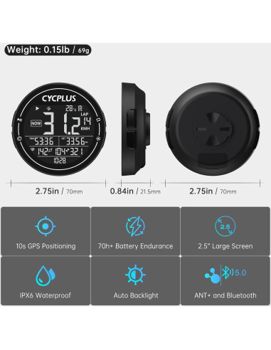Computadora de Bicicleta CYCPLUS M2 GPS Inalámbrica 2.5"
