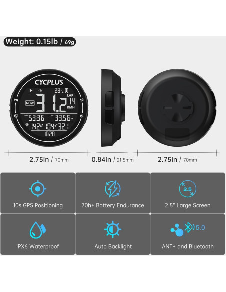 Computadora de Bicicleta CYCPLUS M2 GPS Inalámbrica 2.5"