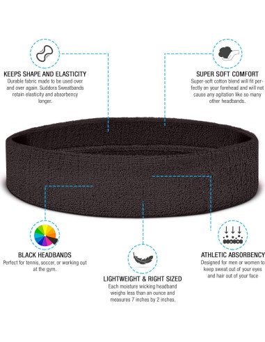 Cinta para el cabello Suddora negra, absorbente y cómoda