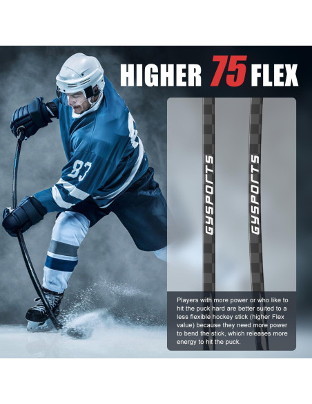 Palo de Hockey sobre Hielo GY Senior 100% Fibra de Carbono 167.64 cm