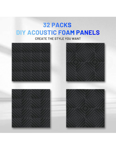 Paneles Acústicos Aislantes Focusound 32 Piezas 5 cm Negro