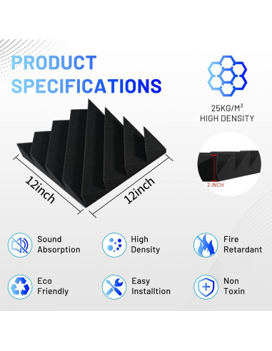 Paneles Acústicos Aislantes Focusound 32 Piezas 5 cm Negro