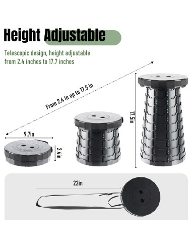 Taburete Plegable Doseno Ajustable 6.1-44.5 cm Negro