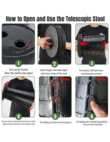 Taburete Plegable Doseno Ajustable 6.1-44.5 cm Negro