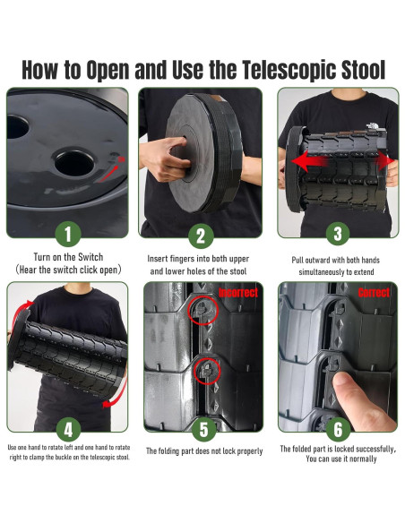 Taburete Plegable Doseno Ajustable 6.1-44.5 cm Negro