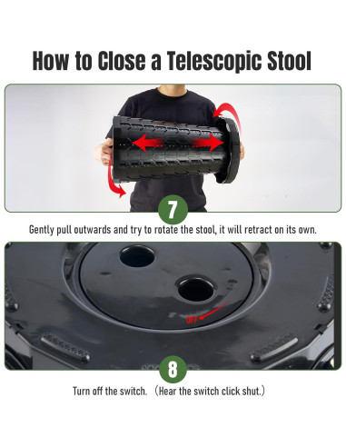 Taburete Plegable Doseno Ajustable 6.1-44.5 cm Negro